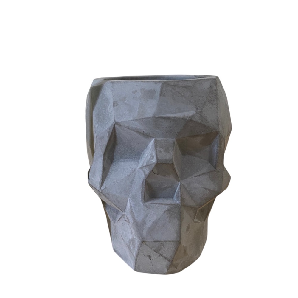 Geometric Gray cement Skull Vase Planter - 5” - indoor / outdoor -